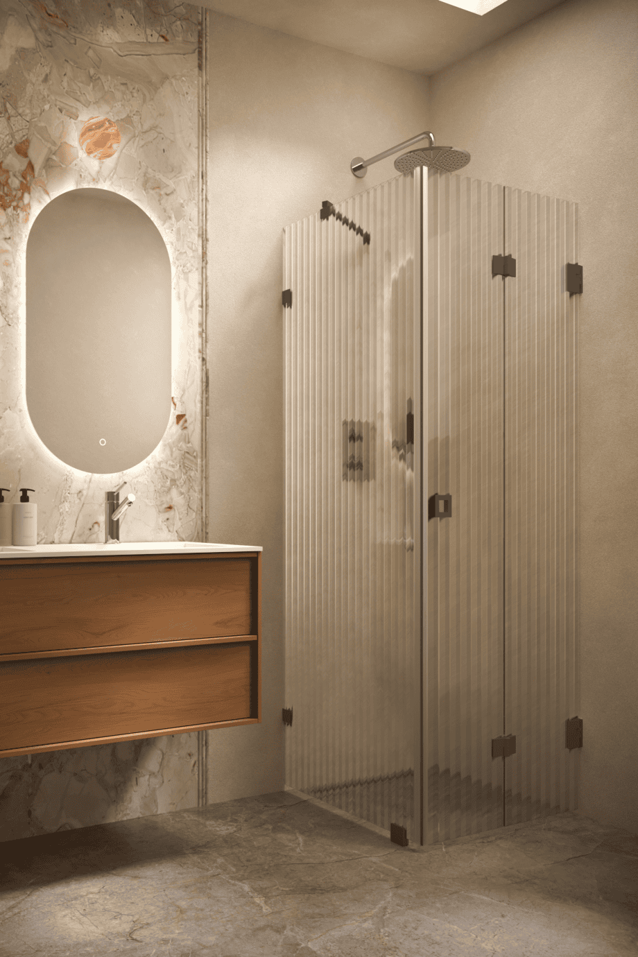 Shower enclosure Hietakari Vetro 541, Cocoa fittings, reeded glass Shower enclosure Hietakari Vetro 541, Cocoa fittings, reeded glass