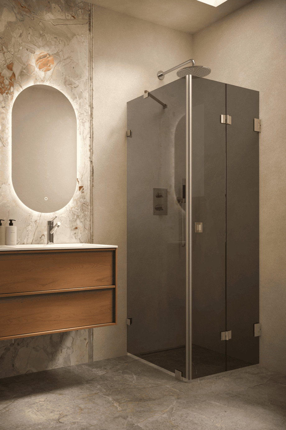 Shower enclosure Hietakari Vetro 541, brass fittings, black glass Shower enclosure Hietakari Vetro 541, brass fittings, black glass