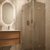Shower enclosure Hietakari Vetro 541, brass fittings, brown reeded glass Shower enclosure Hietakari Vetro 541, brass fittings, brown reeded glass
