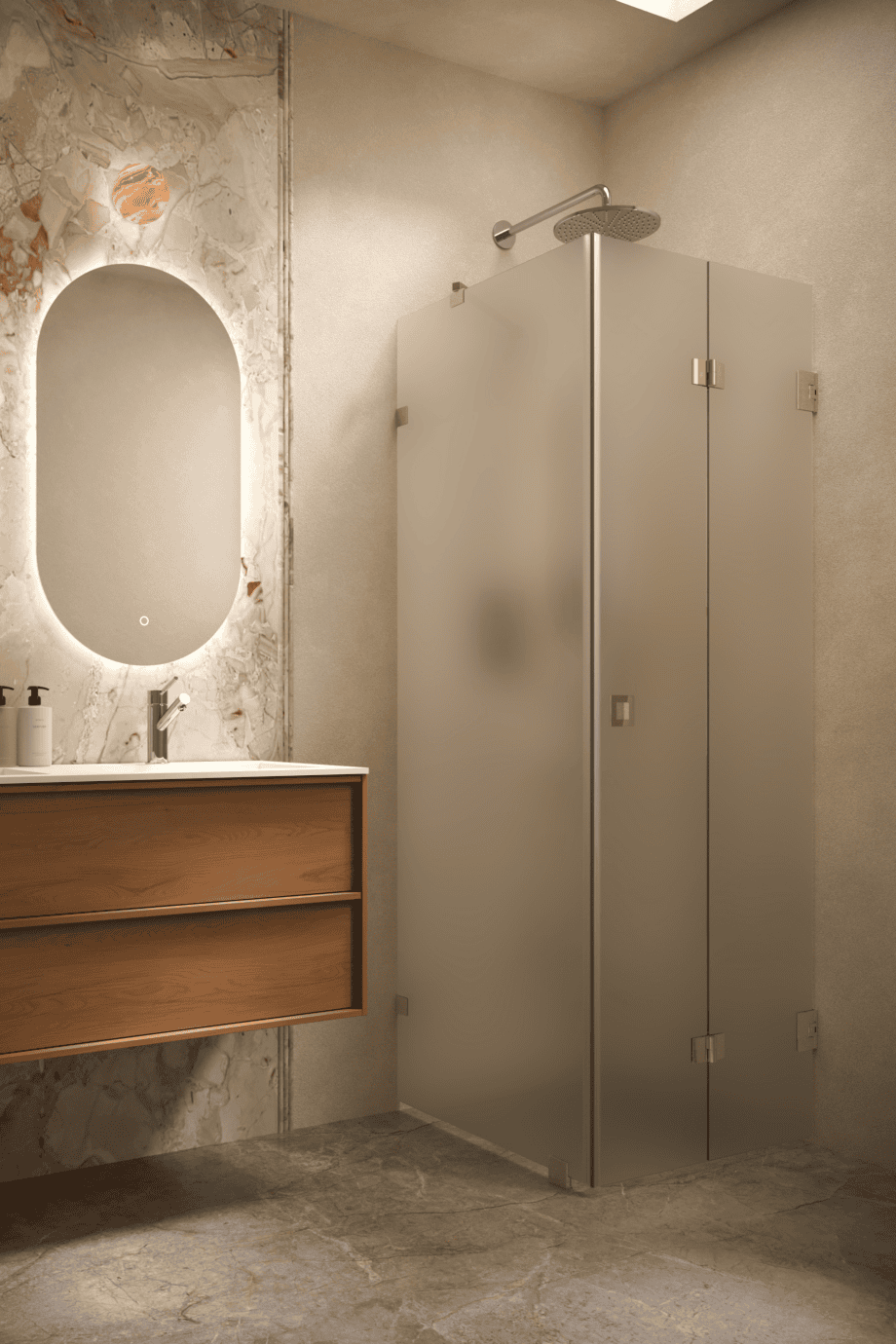 Shower enclosure Hietakari Vetro 541, brass fittings, satin frosted glass Shower enclosure Hietakari Vetro 541, brass fittings, satin frosted glass