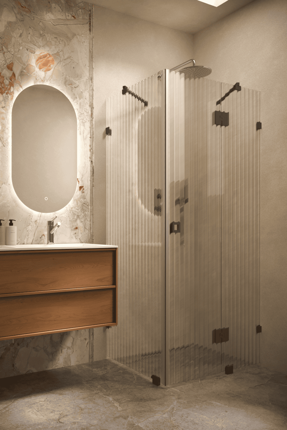 Shower enclosure Hietakari Vetro 541, black fittings, reeded glass Shower enclosure Hietakari Vetro 541, black fittings, reeded glass