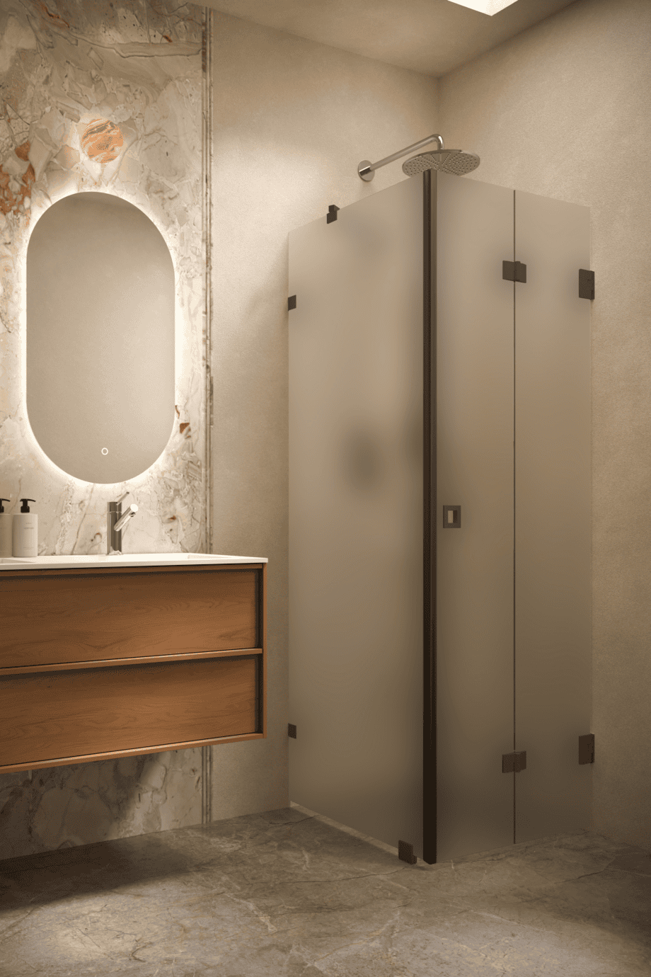 Shower enclosure Hietakari Vetro 541, black fittings, satin frosted glass Shower enclosure Hietakari Vetro 541, black fittings, satin frosted glass