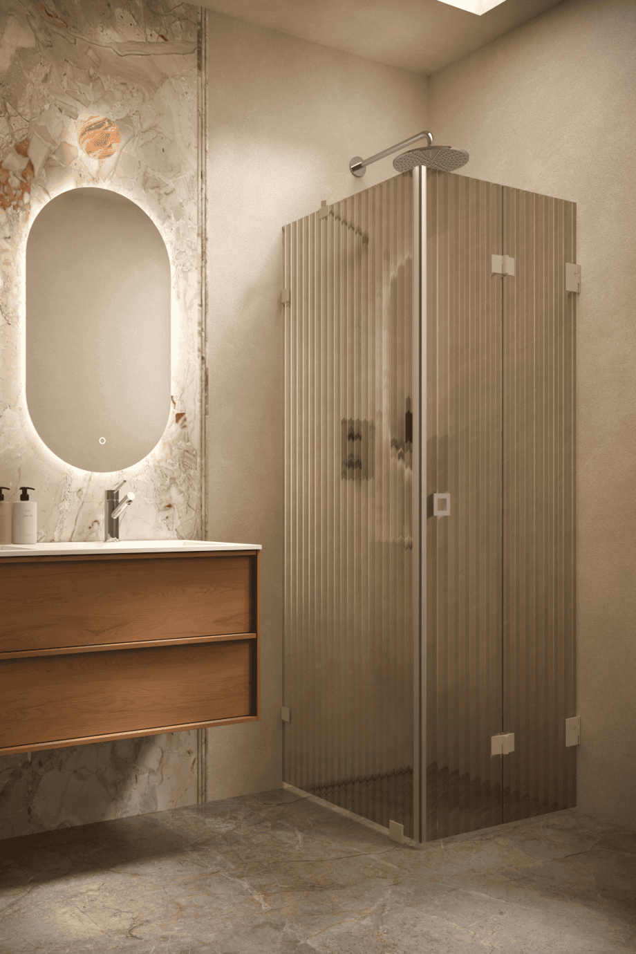 Shower enclosure Hietakari Vetro 541, Sand fittings, brown reeded glass Shower enclosure Hietakari Vetro 541, Sand fittings, brown reeded glass