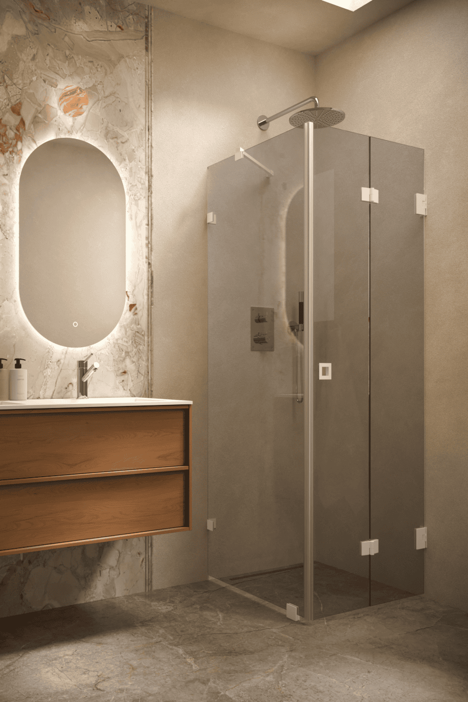Shower enclosure Hietakari Vetro 541, white fittings, grey tinted glass Shower enclosure Hietakari Vetro 541, white fittings, grey tinted glass