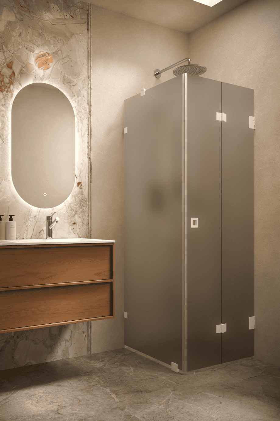 Shower enclosure Hietakari Vetro 541, white fittings, grey satin glass Shower enclosure Hietakari Vetro 541, white fittings, grey satin glass