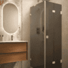 Shower enclosure Hietakari Vetro 541, white fittings, black glass Shower enclosure Hietakari Vetro 541, white fittings, black glass
