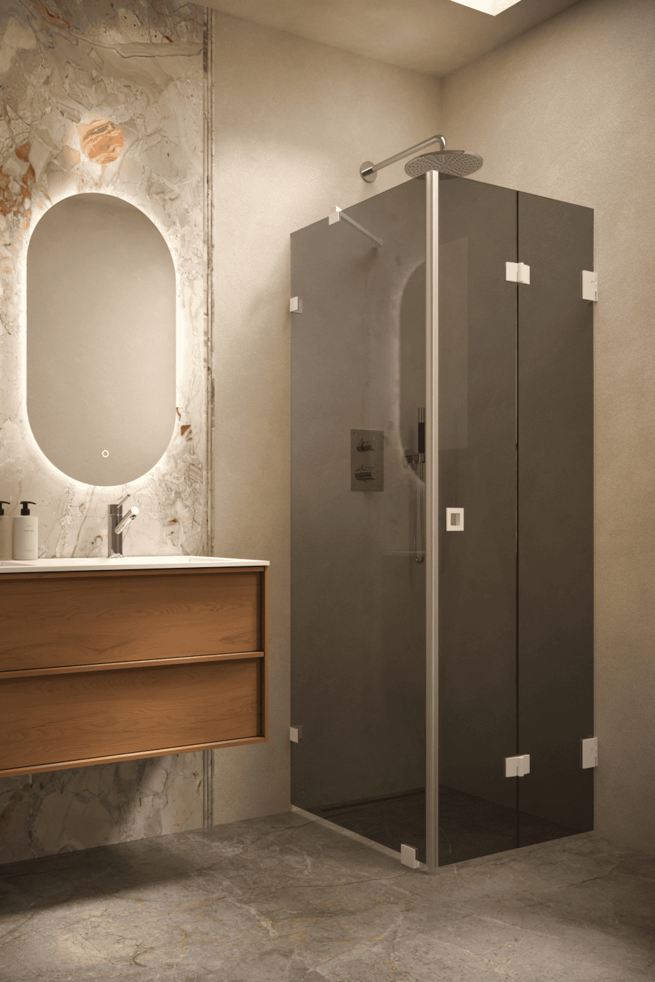 Shower enclosure Hietakari Vetro 541, white fittings, black glass Shower enclosure Hietakari Vetro 541, white fittings, black glass