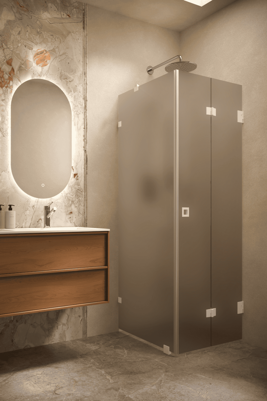 Shower enclosure Hietakari Vetro 541, white fittings, brown satin glass Shower enclosure Hietakari Vetro 541, white fittings, brown satin glass