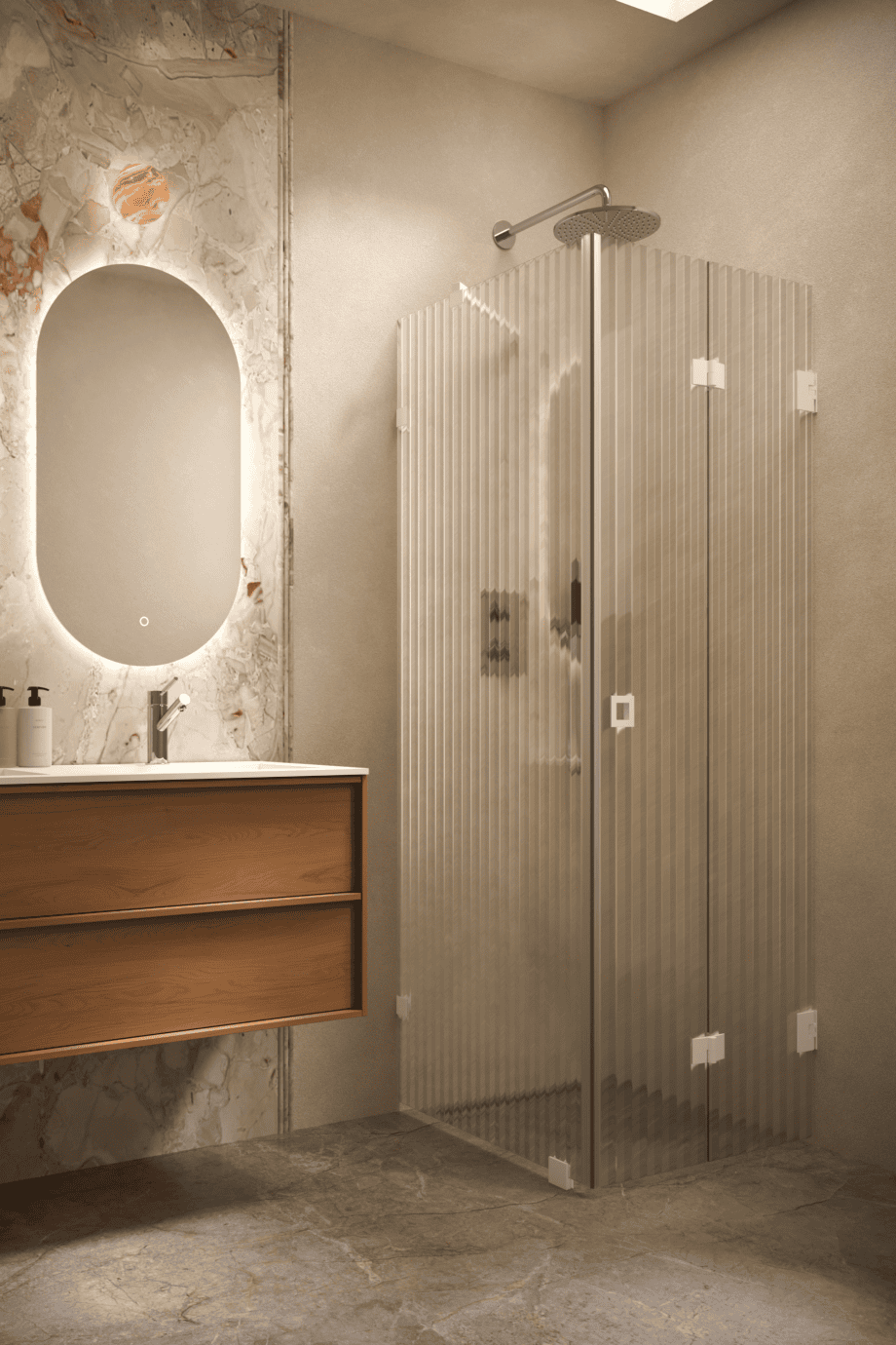 Shower enclosure Hietakari Vetro 541, white fittings, reeded glass Shower enclosure Hietakari Vetro 541, white fittings, reeded glass
