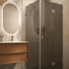Shower enclosure Hietakari Vetro 542, brass fittings, black glass Shower enclosure Hietakari Vetro 542, brass fittings, black glass