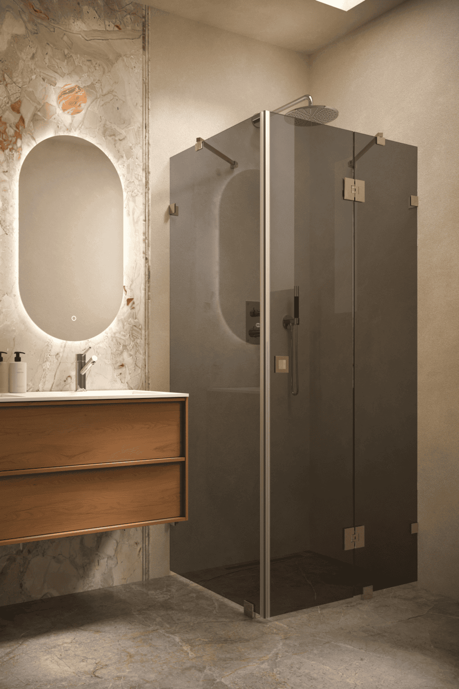 Shower enclosure Hietakari Vetro 542, brass fittings, black glass Shower enclosure Hietakari Vetro 542, brass fittings, black glass