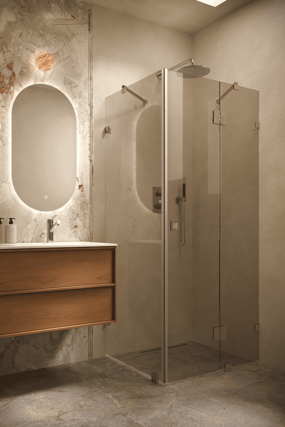 Shower enclosure Hietakari Vetro 542, brass fittings, bronze tinted glass Shower enclosure Hietakari Vetro 542, brass fittings, bronze tinted glass