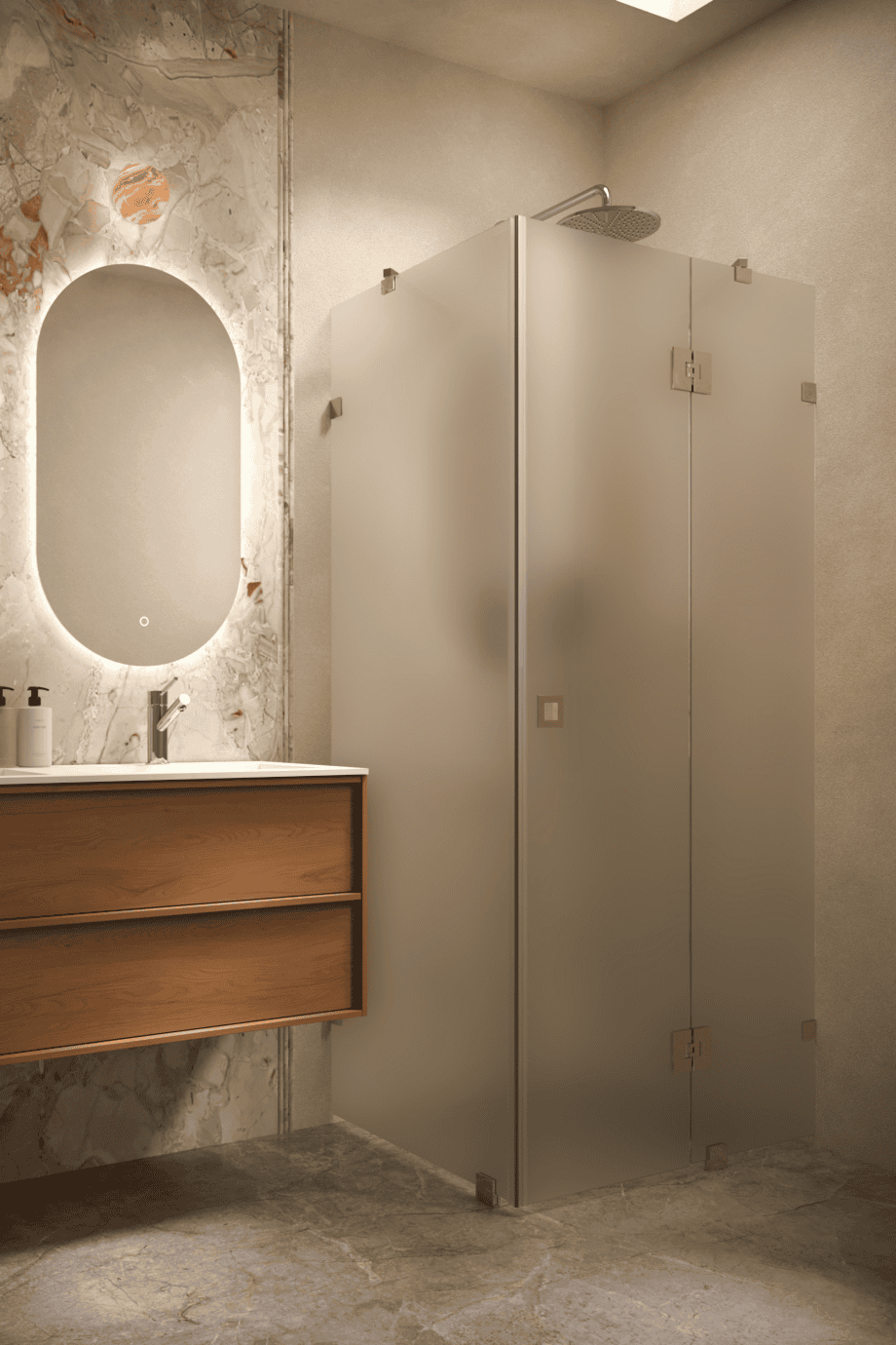 Shower enclosure Hietakari Vetro 542, brass fittings, satin frosted glass Shower enclosure Hietakari Vetro 542, brass fittings, satin frosted glass