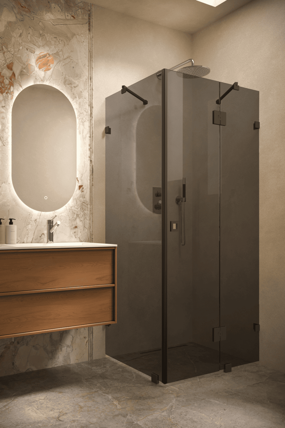 Shower enclosure Hietakari Vetro 542, black fittings, black glass Shower enclosure Hietakari Vetro 542, black fittings, black glass