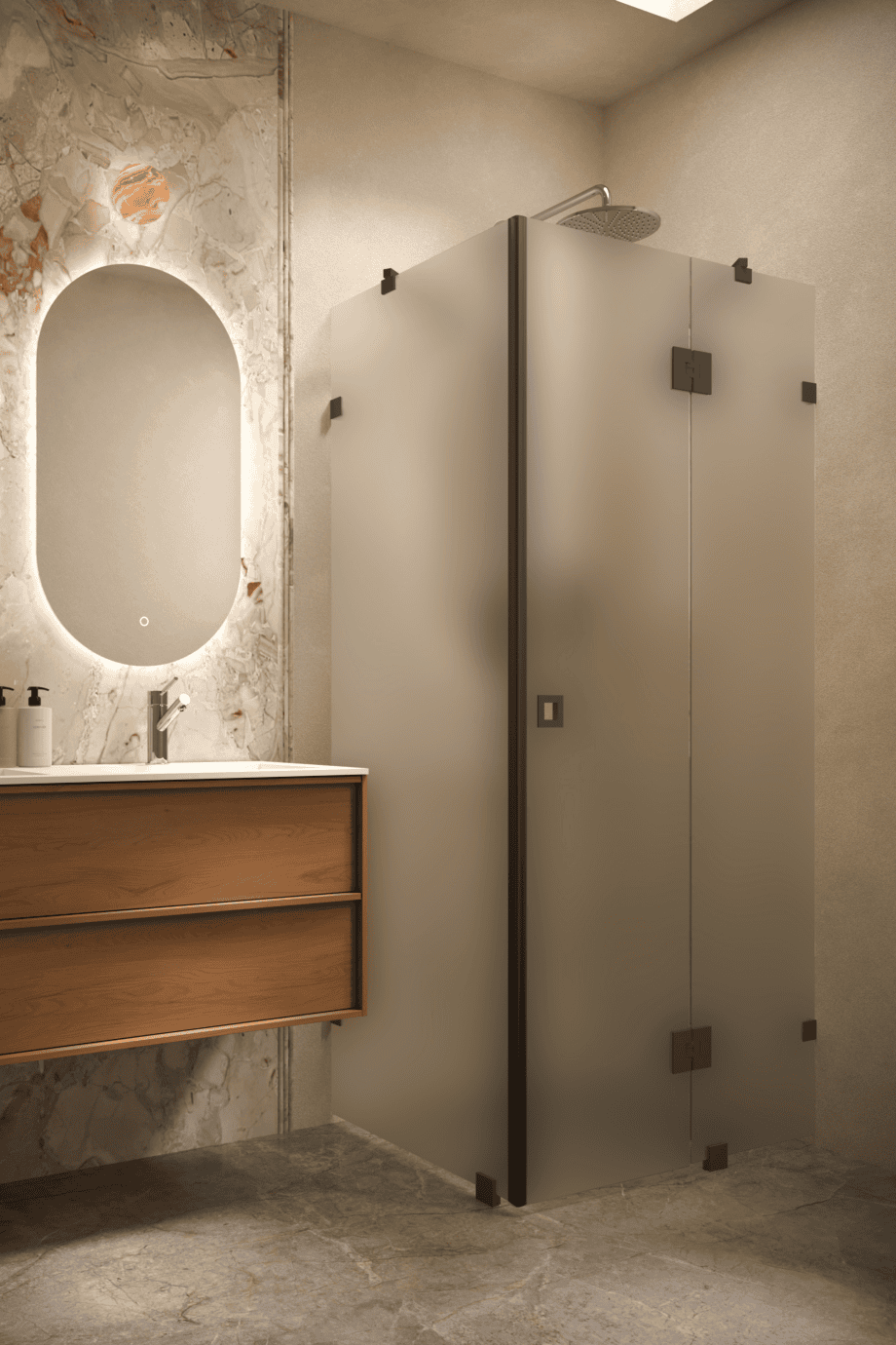 Shower enclosure Hietakari Vetro 542, black fittings, satin frosted glass Shower enclosure Hietakari Vetro 542, black fittings, satin frosted glass