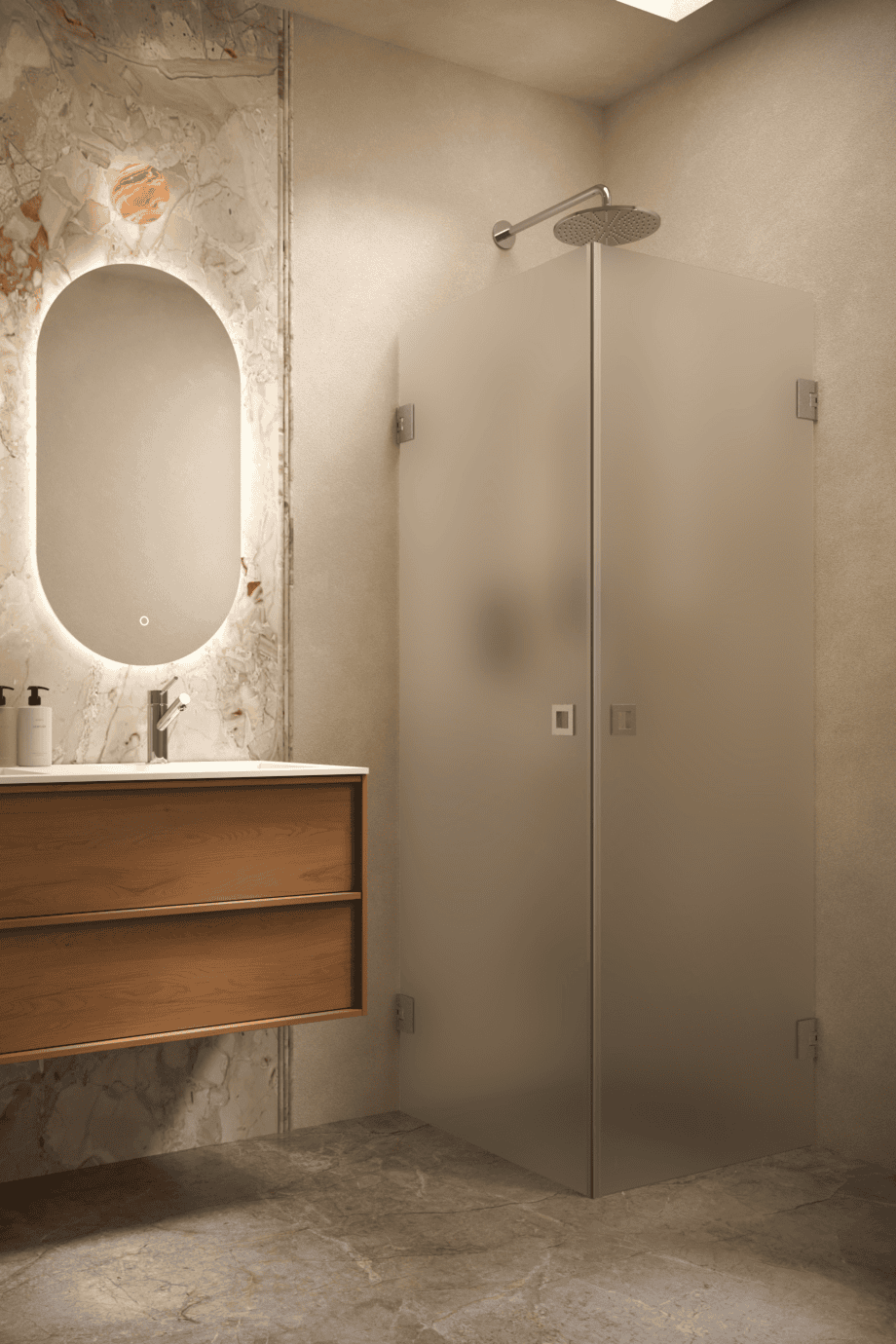 Shower enclosure Hietakari Vetro 543, brushed fittings, super bright satin glass