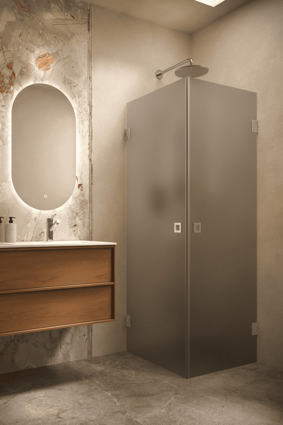 Shower enclosure Hietakari Vetro 543, chrome fittings, grey satin glass