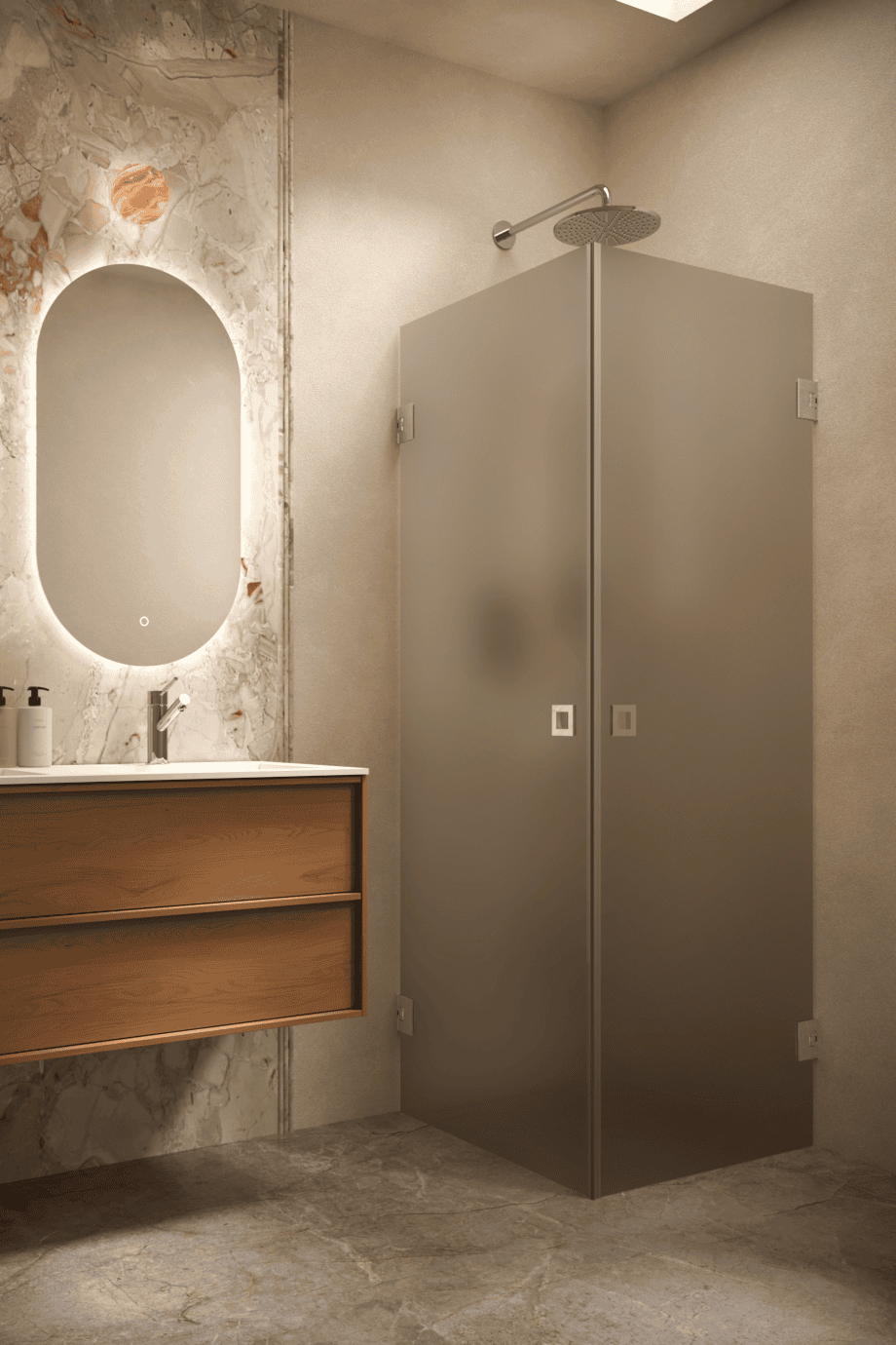 Shower enclosure Hietakari Vetro 543, chrome fittings, brown satin glass