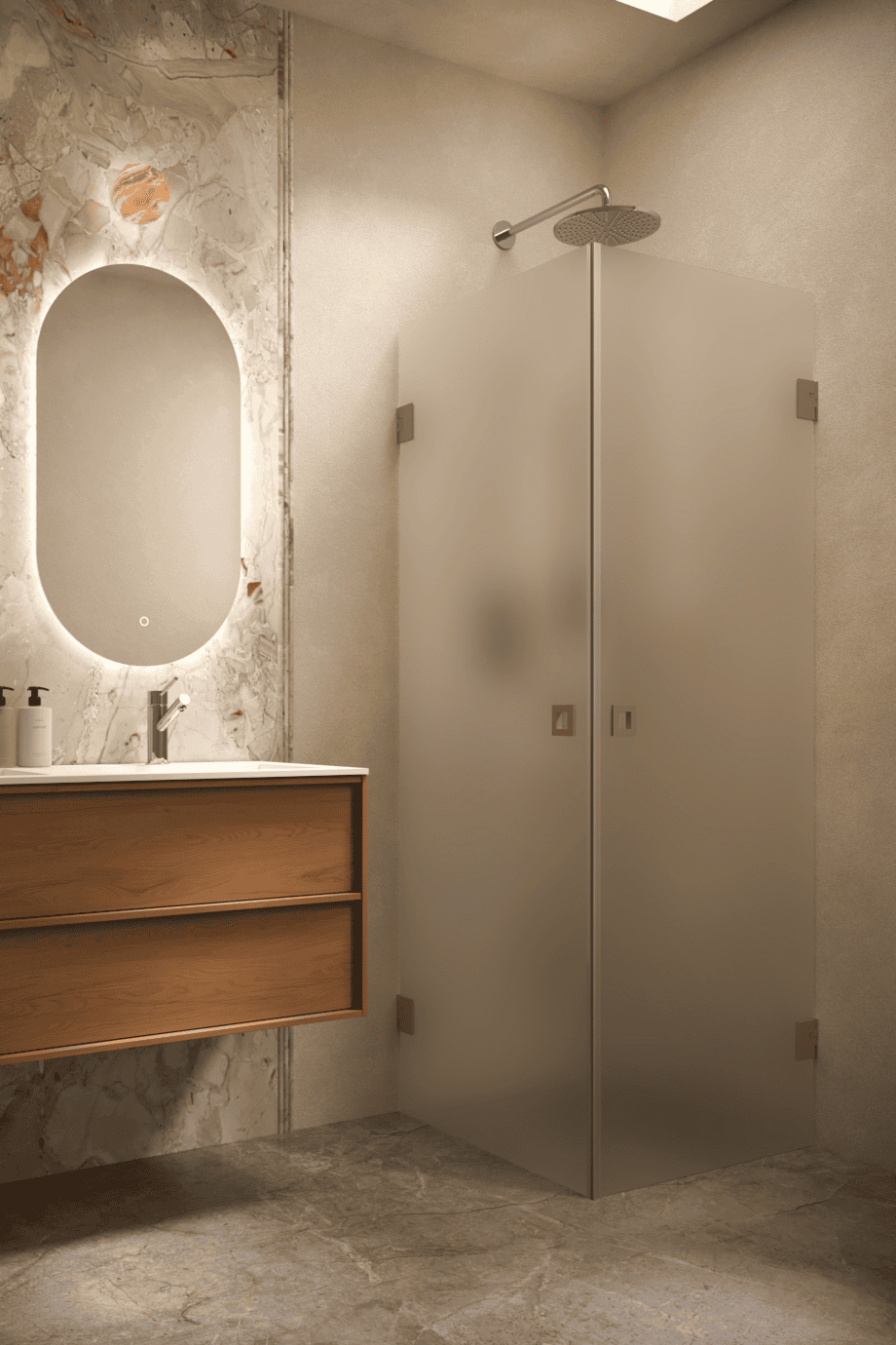 Shower enclosure Hietakari Vetro 543, Mocha fittings, super bright satin glass