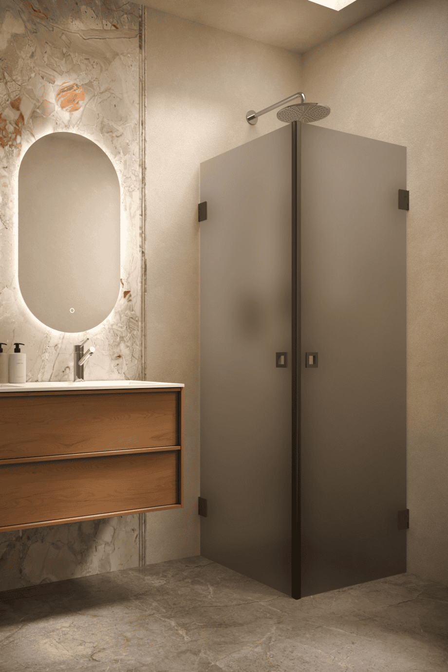 Shower enclosure Hietakari Vetro 543, black fittings, grey satin glass