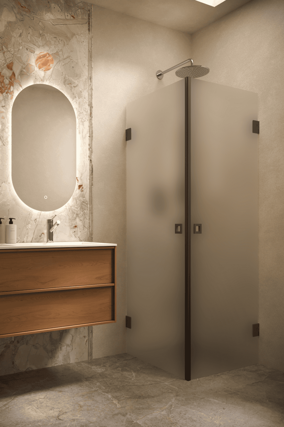 Shower enclosure Hietakari Vetro 543, black fittings, satin frosted glass