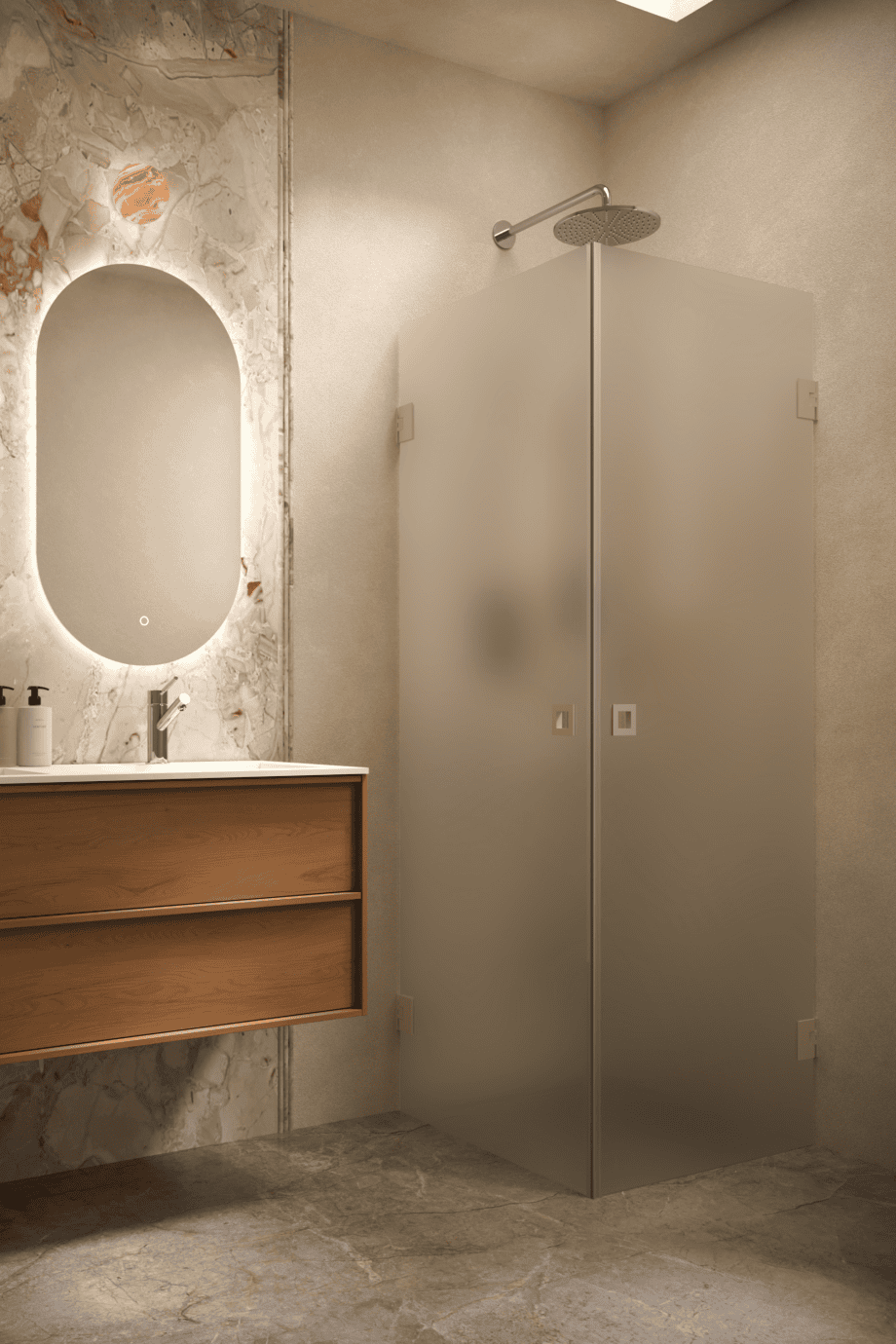 Shower enclosure Hietakari Vetro 543, Sand fittings, satin frosted glass