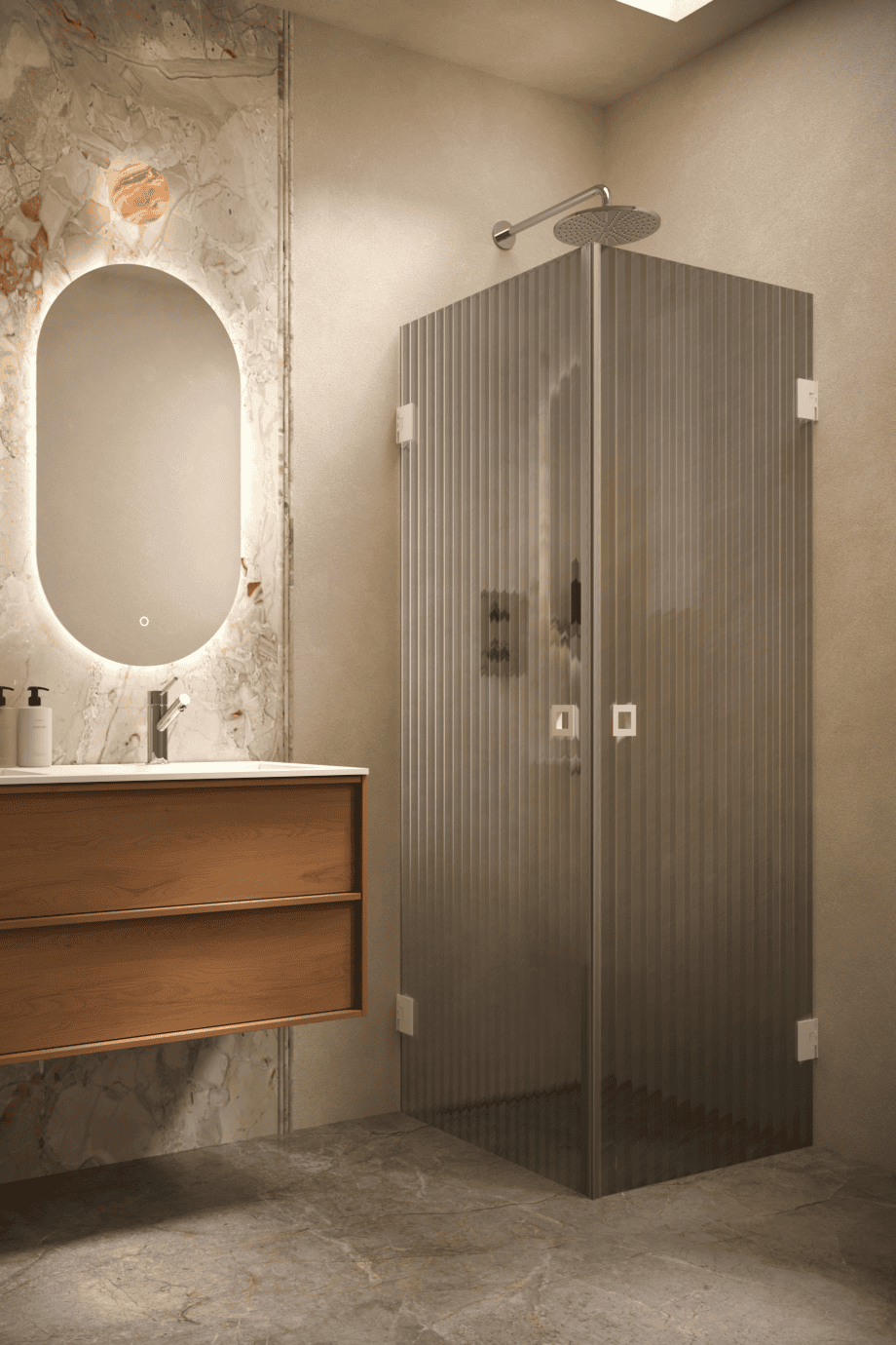Shower enclosure Hietakari Vetro 543, white fittings, grey reeded glass