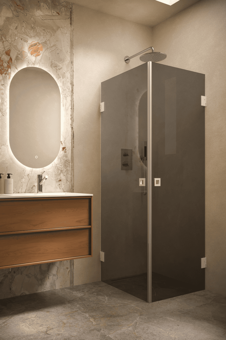 Shower enclosure Hietakari Vetro 543, white fittings, black glass