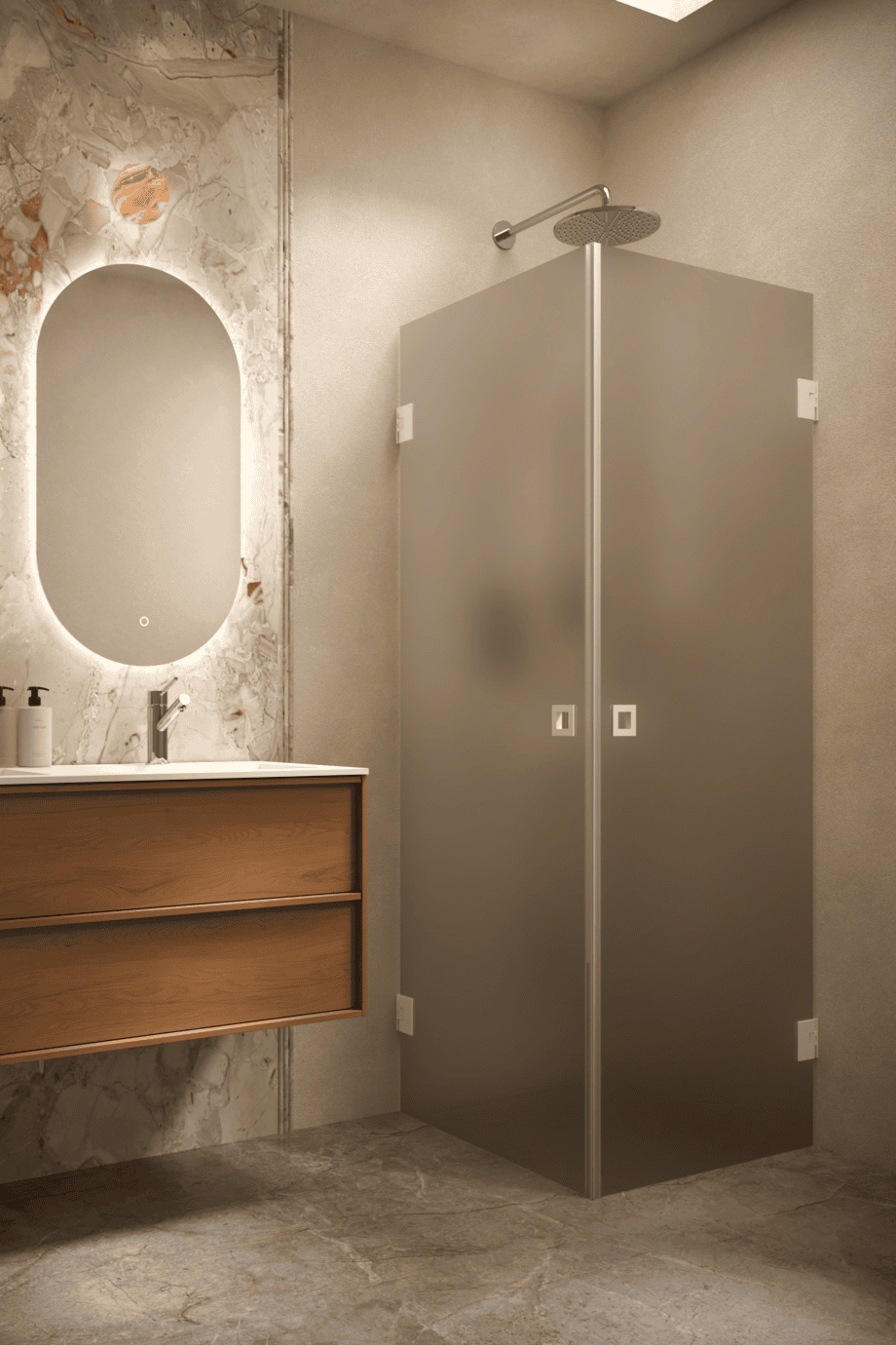 Shower enclosure Hietakari Vetro 543, white fittings, brown satin glass