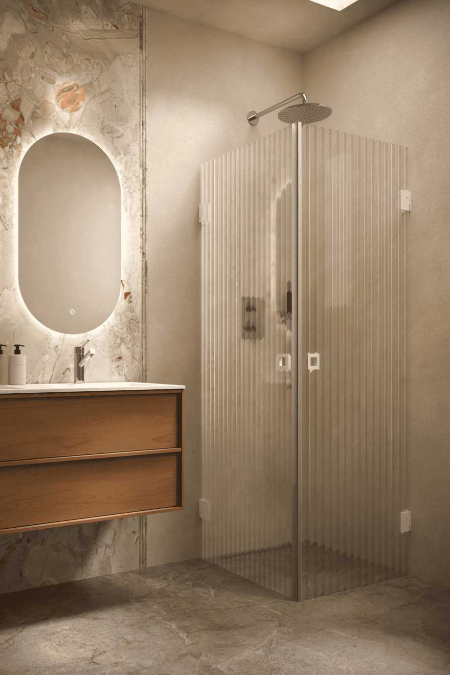Shower enclosure Hietakari Vetro 543, white fittings, reeded glass