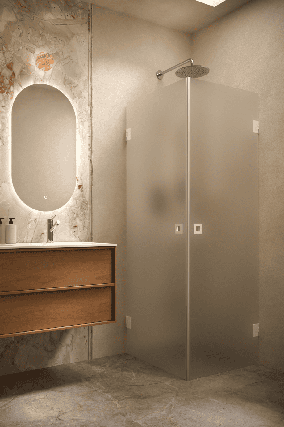 Shower enclosure Hietakari Vetro 543, white fittings, satin frosted glass