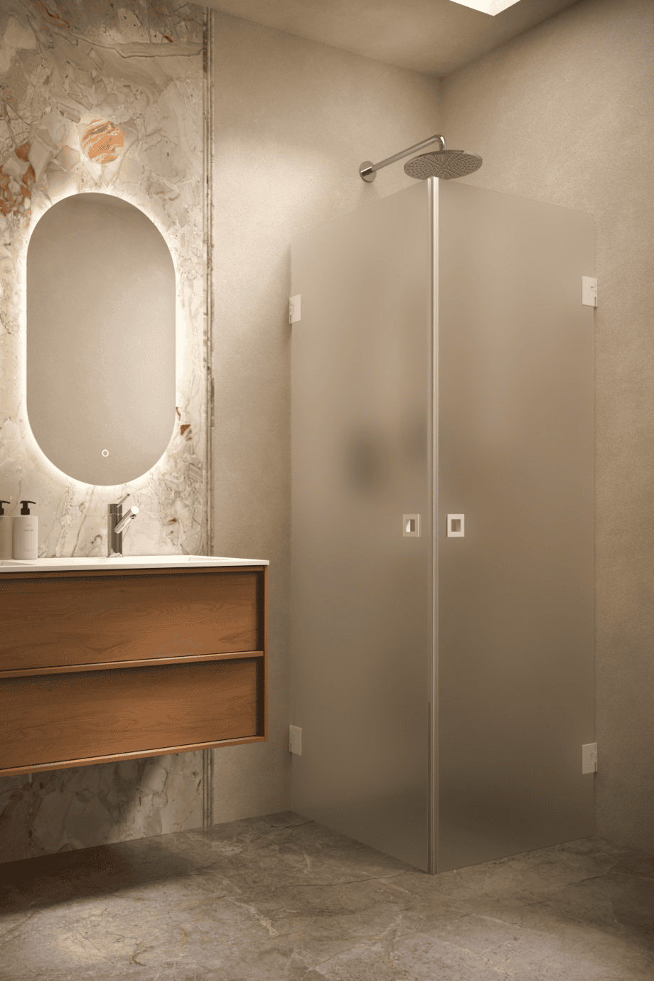 Shower enclosure Hietakari Vetro 543, white fittings, super bright satin glass