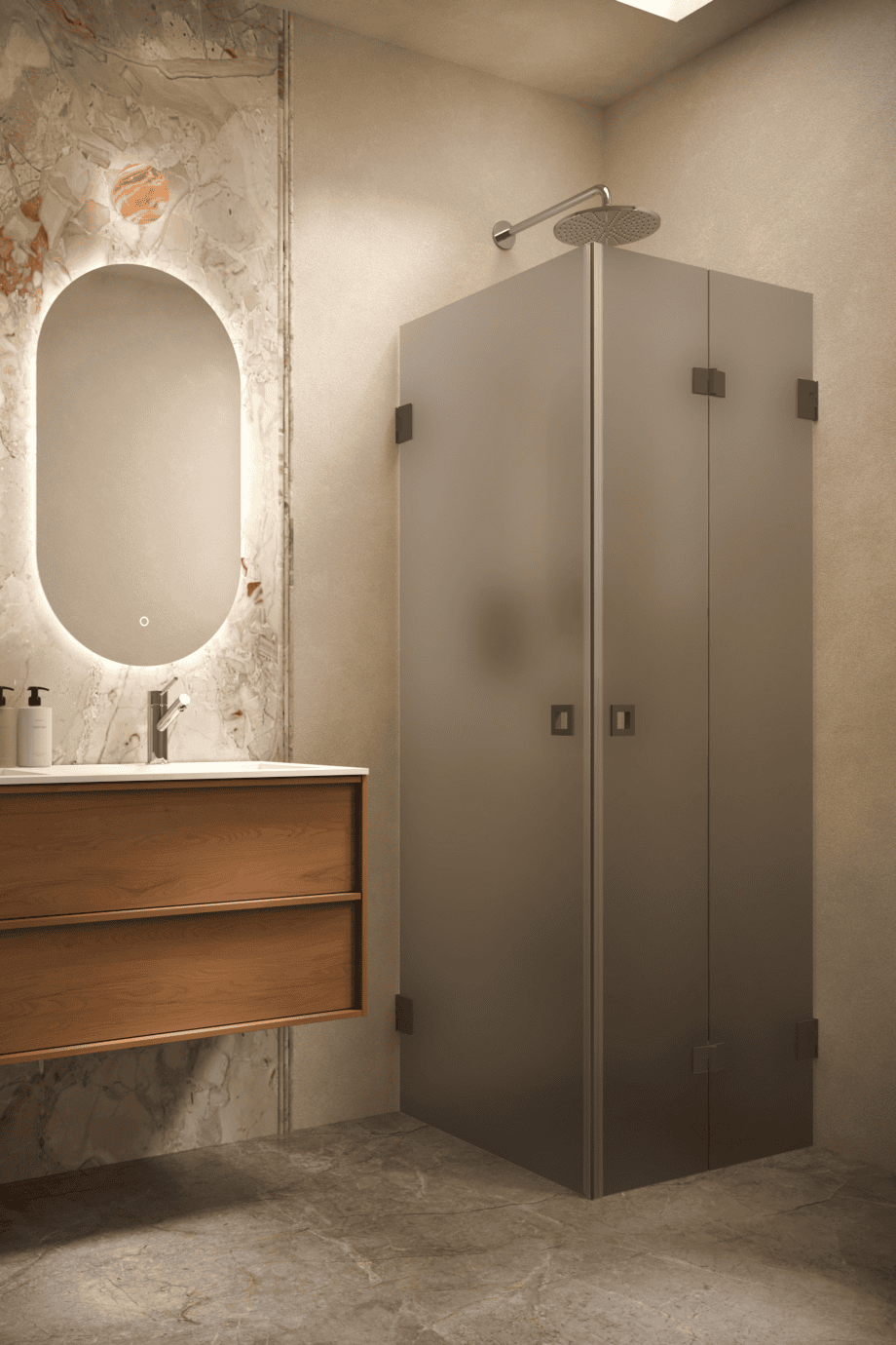 Shower enclosure Hietakari Vetro 544, Cocoa fittings, grey satin glass Shower enclosure Hietakari Vetro 544, Cocoa fittings, grey satin glass