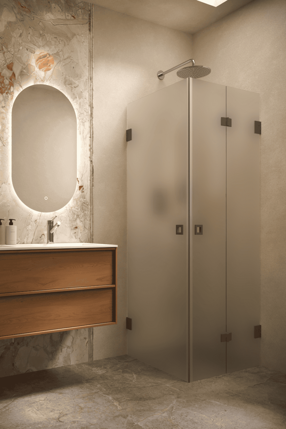Shower enclosure Hietakari Vetro 544, Cocoa fittings, satin frosted glass Shower enclosure Hietakari Vetro 544, Cocoa fittings, satin frosted glass