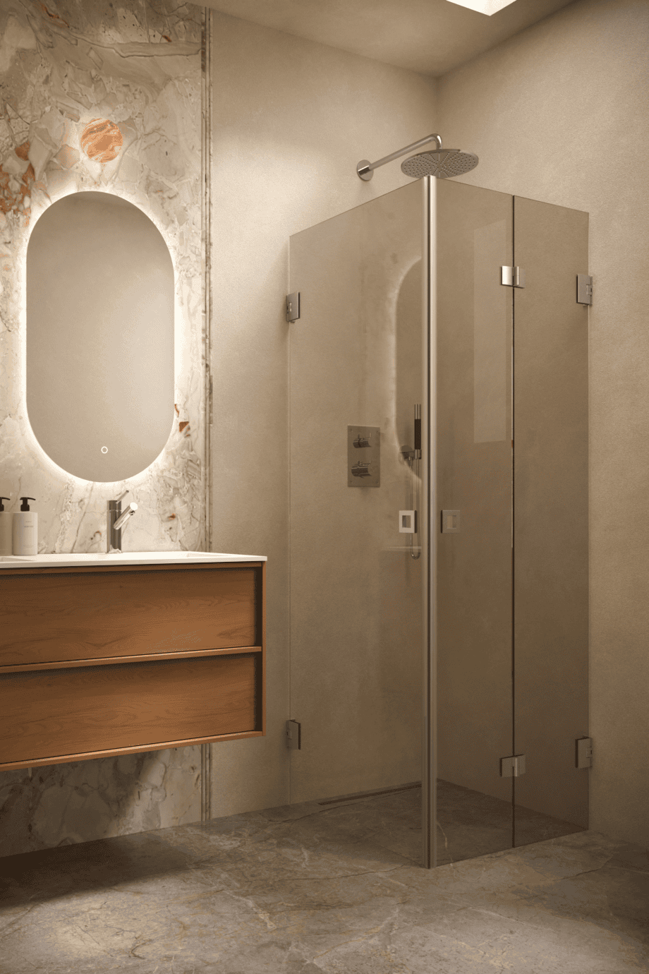 Shower enclosure Hietakari Vetro 544, brushed fittings, bronze tinted glass Shower enclosure Hietakari Vetro 544, brushed fittings, bronze tinted glass