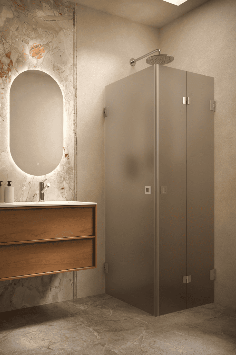 Shower enclosure Hietakari Vetro 544, brushed fittings, brown satin glass Shower enclosure Hietakari Vetro 544, brushed fittings, brown satin glass