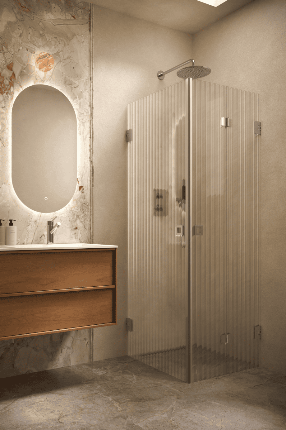 Shower enclosure Hietakari Vetro 544, brushed fittings, reeded glass Shower enclosure Hietakari Vetro 544, brushed fittings, reeded glass