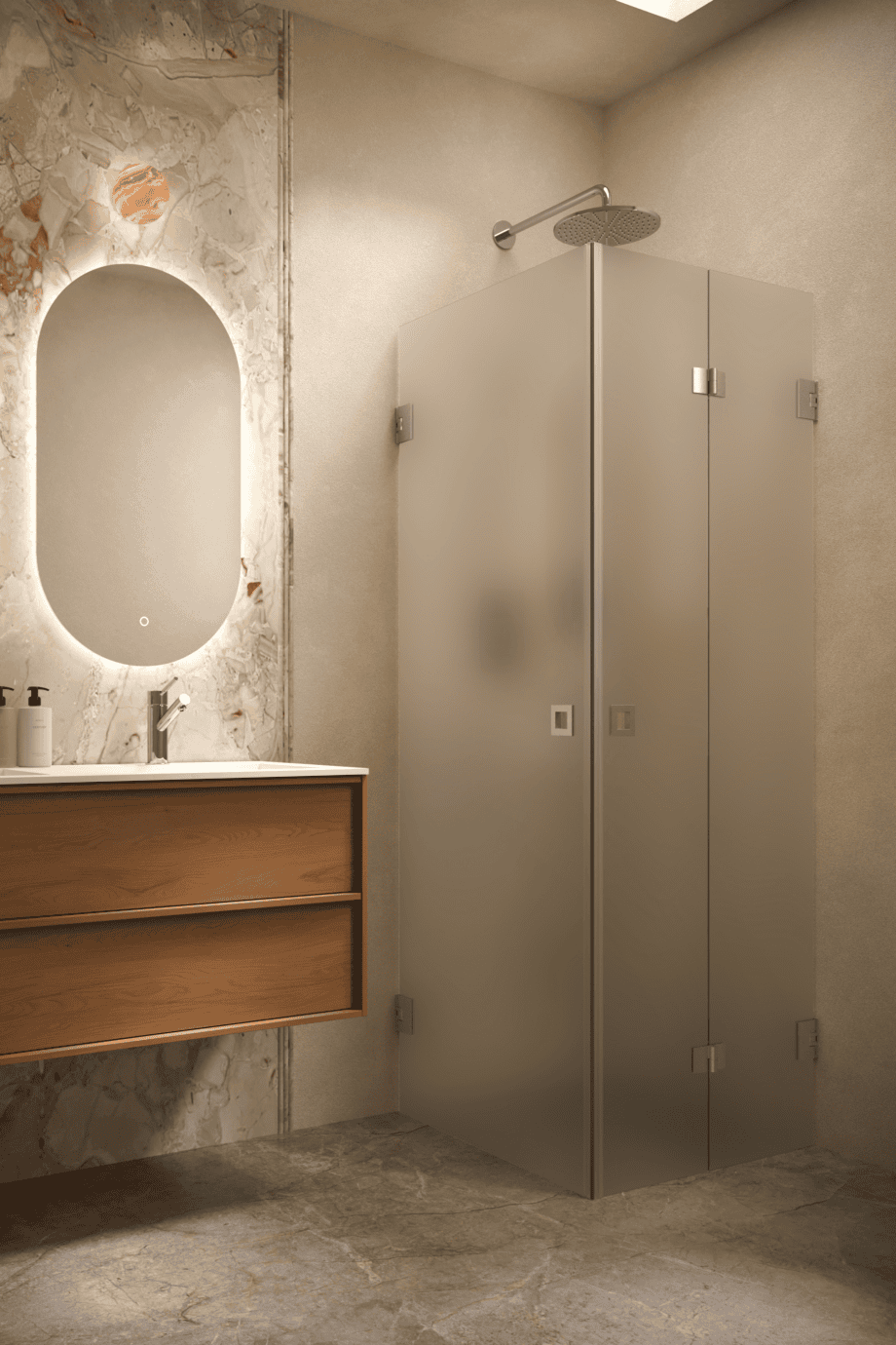 Shower enclosure Hietakari Vetro 544, brushed fittings, satin frosted glass Shower enclosure Hietakari Vetro 544, brushed fittings, satin frosted glass