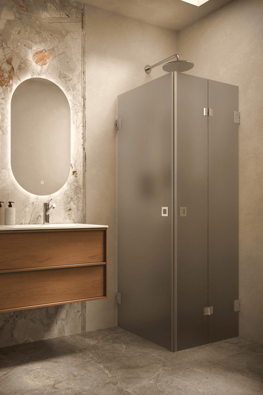 Shower enclosure Hietakari Vetro 544, chrome fittings, grey satin glass Shower enclosure Hietakari Vetro 544, chrome fittings, grey satin glass