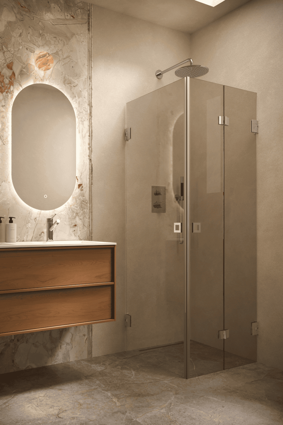 Shower enclosure Hietakari Vetro 544, chrome fittings, bronze tinted glass Shower enclosure Hietakari Vetro 544, chrome fittings, bronze tinted glass
