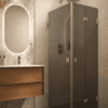 Shower enclosure Hietakari Vetro 544, brass fittings, black glass Shower enclosure Hietakari Vetro 544, brass fittings, black glass