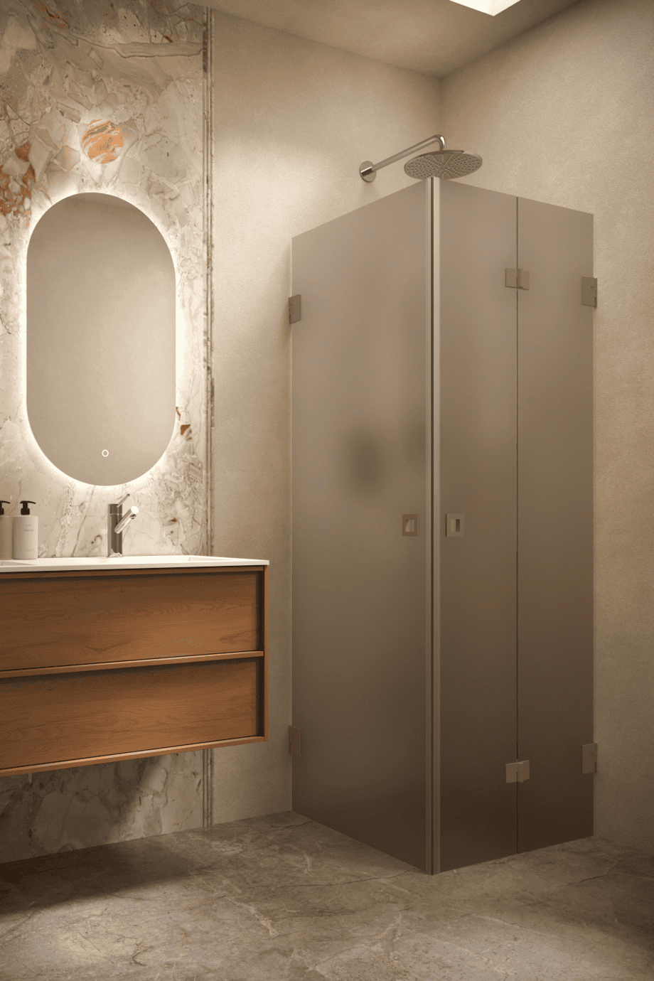 Shower enclosure Hietakari Vetro 544, Mocha fittings, brown satin glass Shower enclosure Hietakari Vetro 544, Mocha fittings, brown satin glass