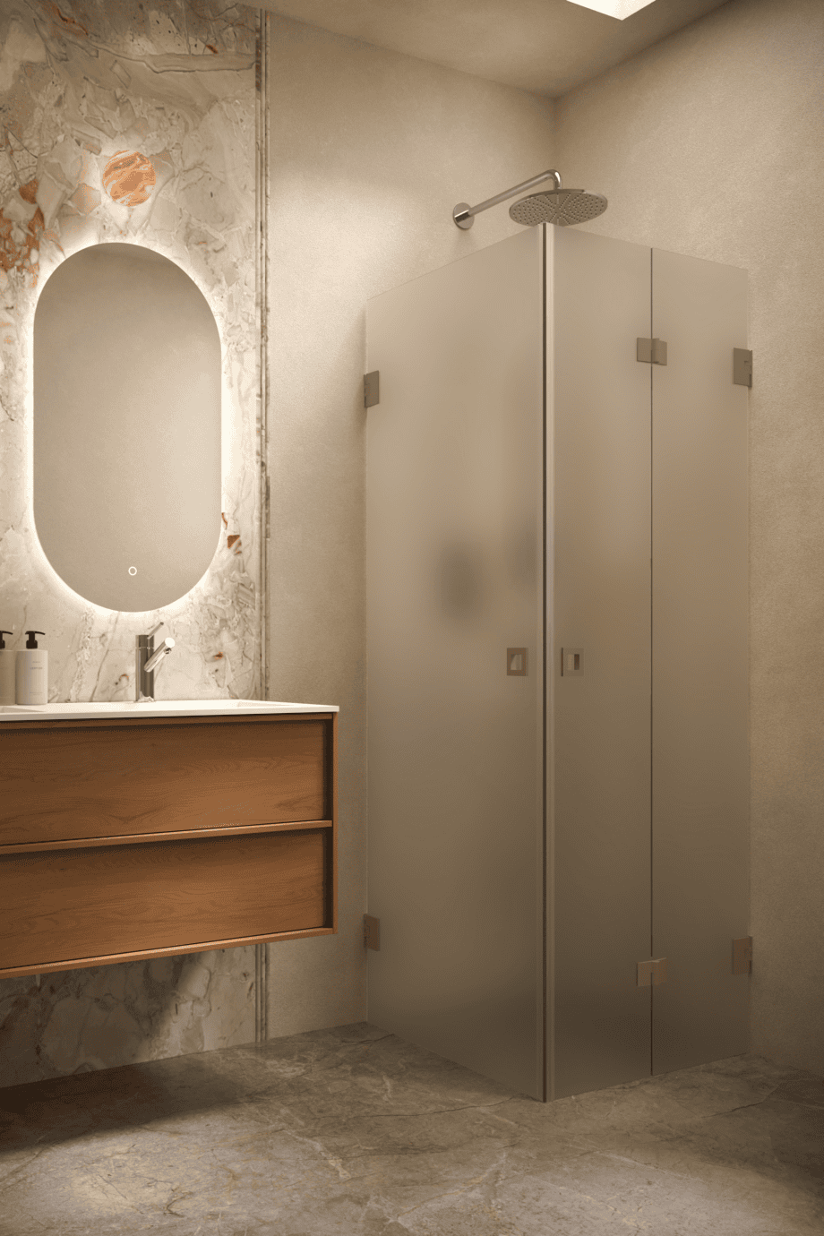 Shower enclosure Hietakari Vetro 544, Mocha fittings, satin frosted glass Shower enclosure Hietakari Vetro 544, Mocha fittings, satin frosted glass