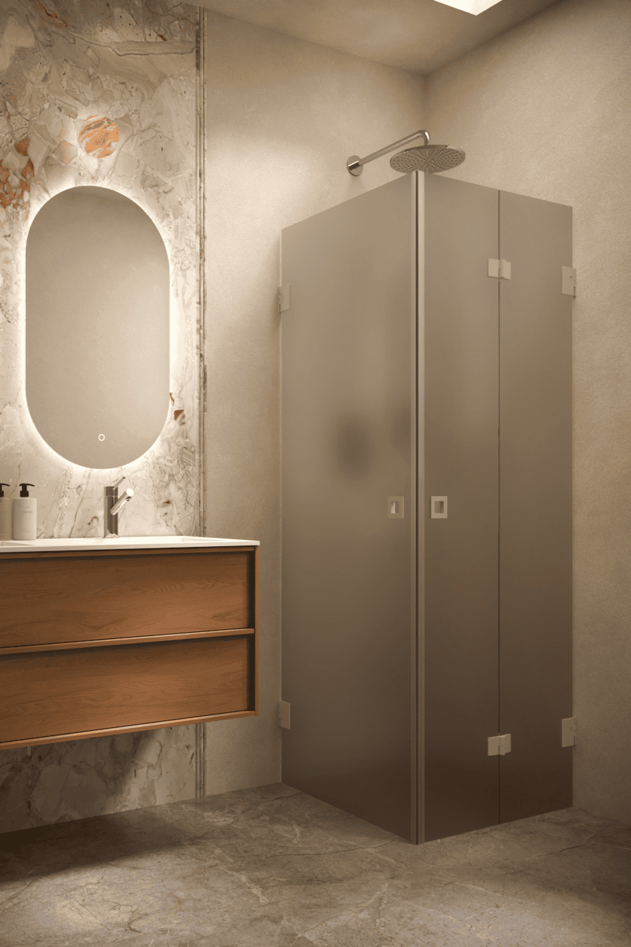Shower enclosure Hietakari Vetro 544, Sand fittings, brown satin glass Shower enclosure Hietakari Vetro 544, Sand fittings, brown satin glass