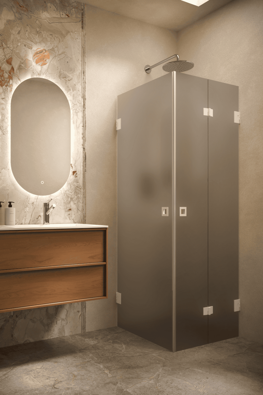 Shower enclosure Hietakari Vetro 544, white fittings, grey satin glass Shower enclosure Hietakari Vetro 544, white fittings, grey satin glass