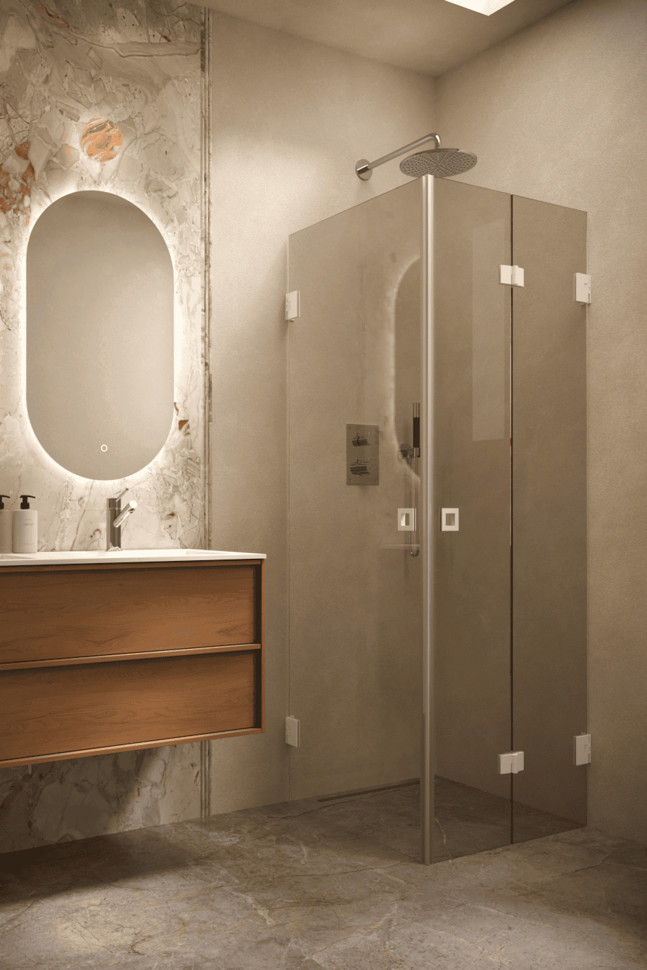 Shower enclosure Hietakari Vetro 544, white fittings, bronze tinted glass Shower enclosure Hietakari Vetro 544, white fittings, bronze tinted glass