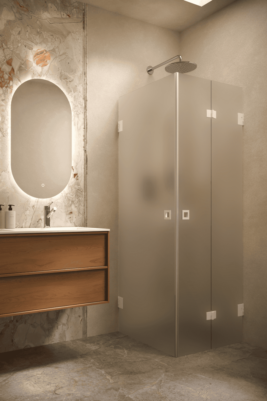 Shower enclosure Hietakari Vetro 544, white fittings, satin frosted glass Shower enclosure Hietakari Vetro 544, white fittings, satin frosted glass