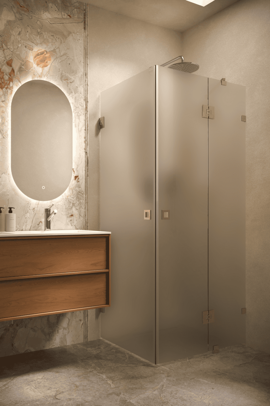 Shower enclosure Hietakari Vetro 545, brass fittings, satin frosted glass Shower enclosure Hietakari Vetro 545, brass fittings, satin frosted glass
