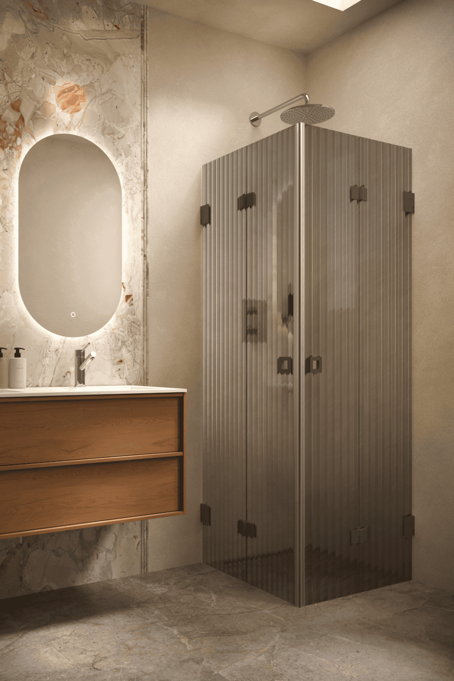 Shower enclosure Hietakari Vetro 546, Cocoa fittings, grey reeded glass Shower enclosure Hietakari Vetro 546, Cocoa fittings, grey reeded glass