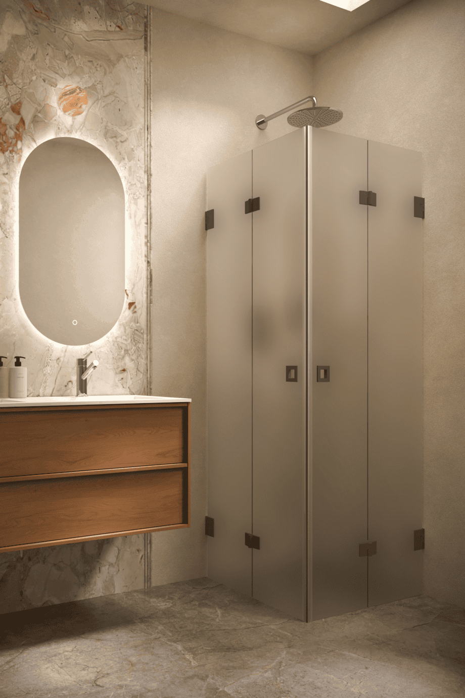 Shower enclosure Hietakari Vetro 546, Cocoa fittings, satin frosted glass Shower enclosure Hietakari Vetro 546, Cocoa fittings, satin frosted glass